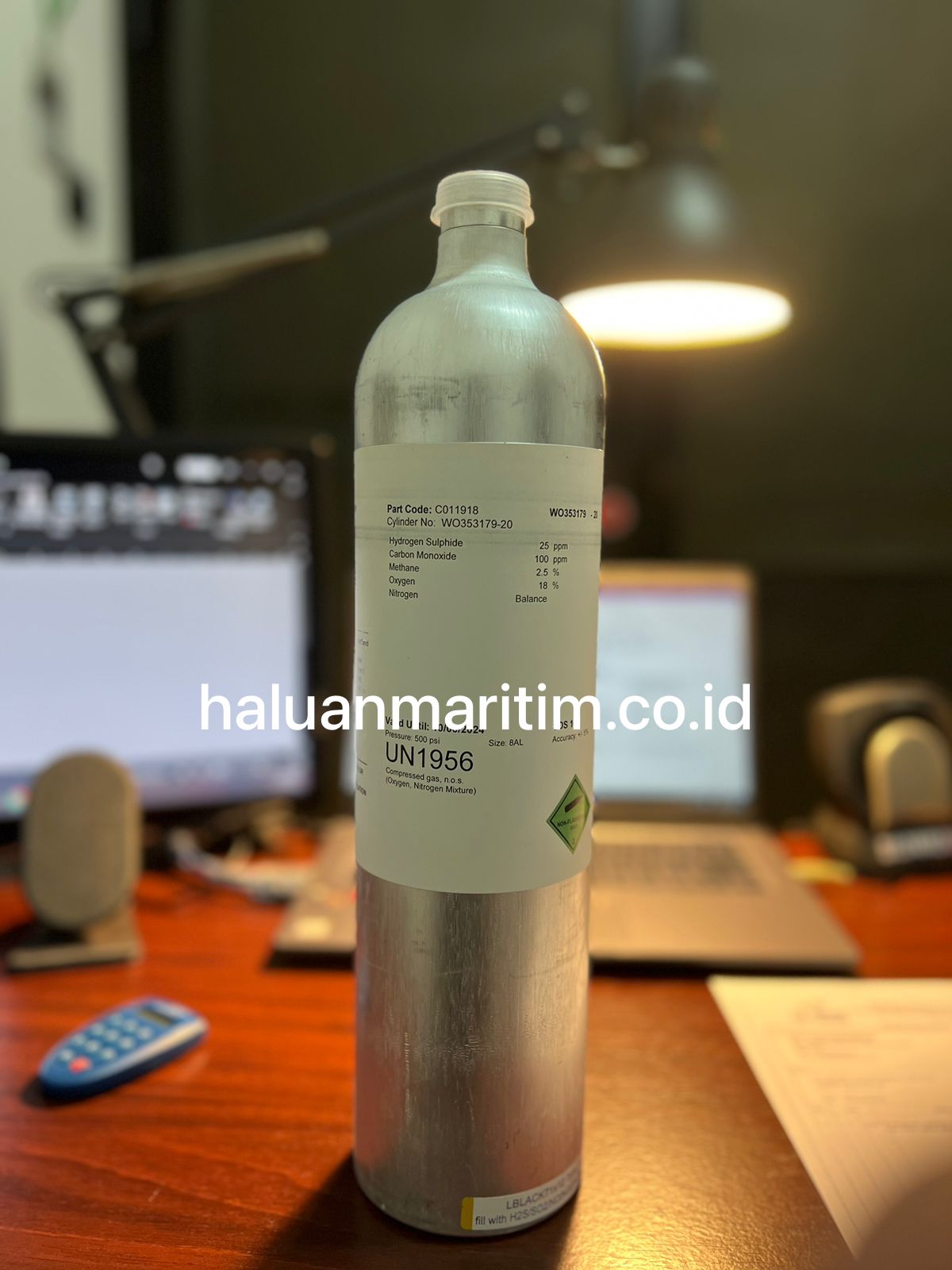 CALGAZ CALIBRATION GAS / SPAN GAS 25PPM H2S 100PPM CO 2.5% (50%LEL) METHANE CH4 18% O2 BALANCE N2 58