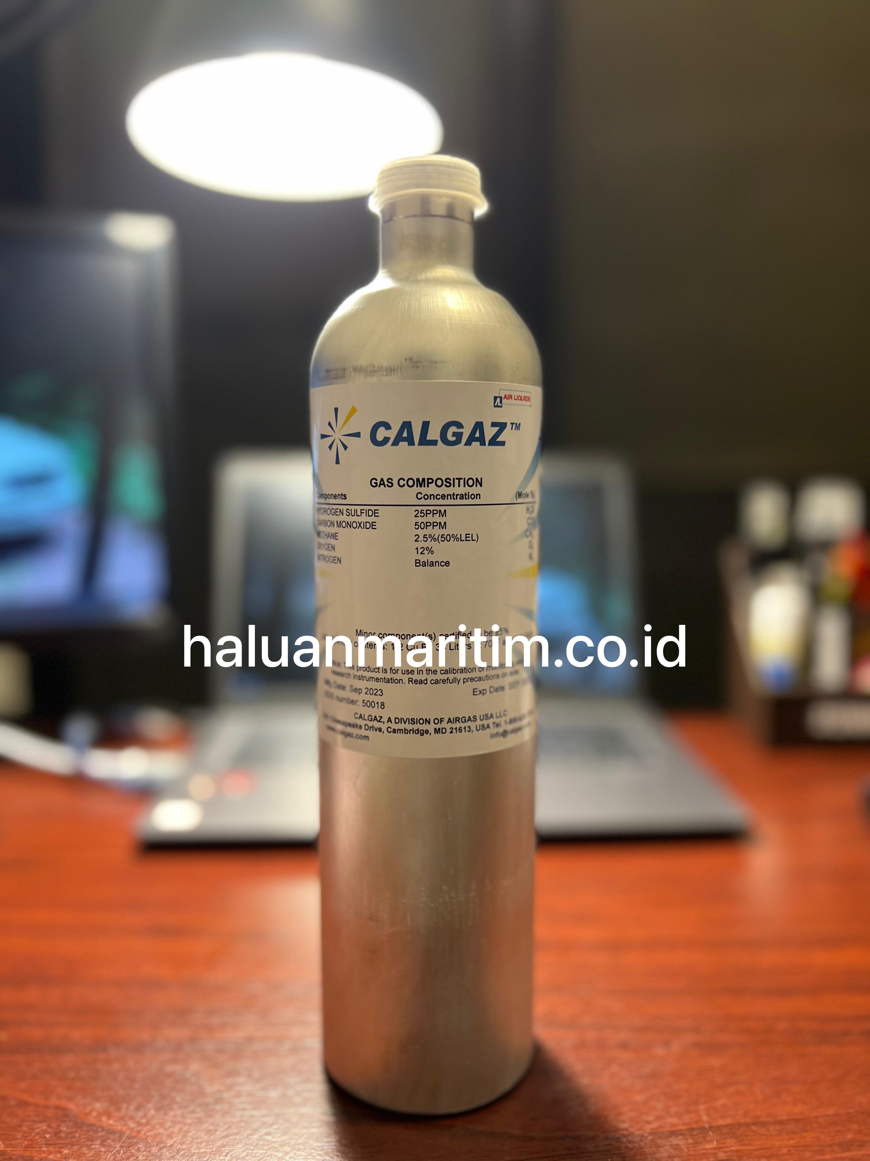 SPAN GAS CALGAZ 25PPM H2S 50PPM CO 2.5% 50% LEL METHANE CH4 12% O2 BALANCE N2 34 LITER