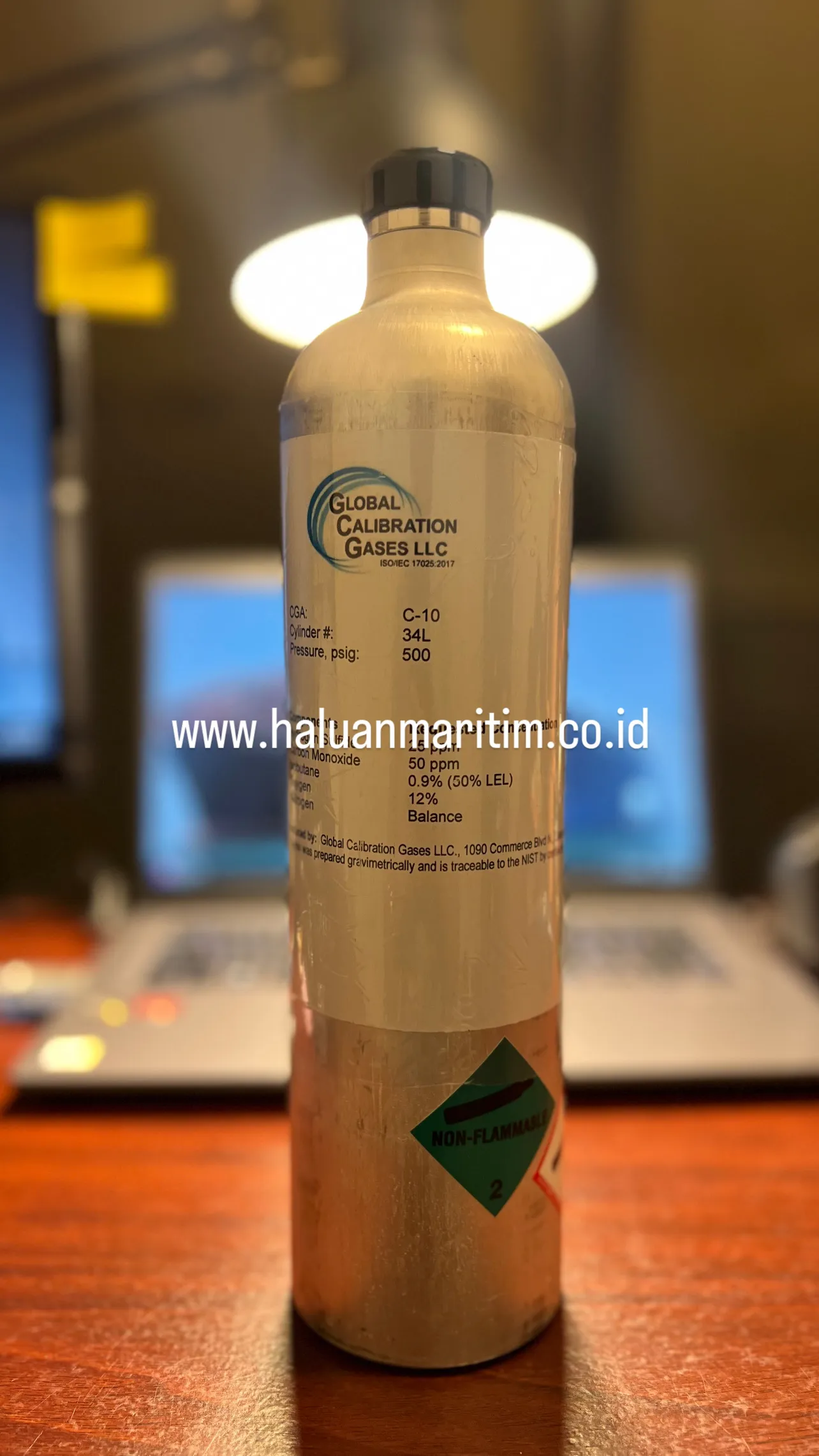 SPAN GAS 25 PPM H2S 50 PPM CO 0.9%(50%LEL) ISOBUTANE 12% O2 BALANCE N2 34 LITER