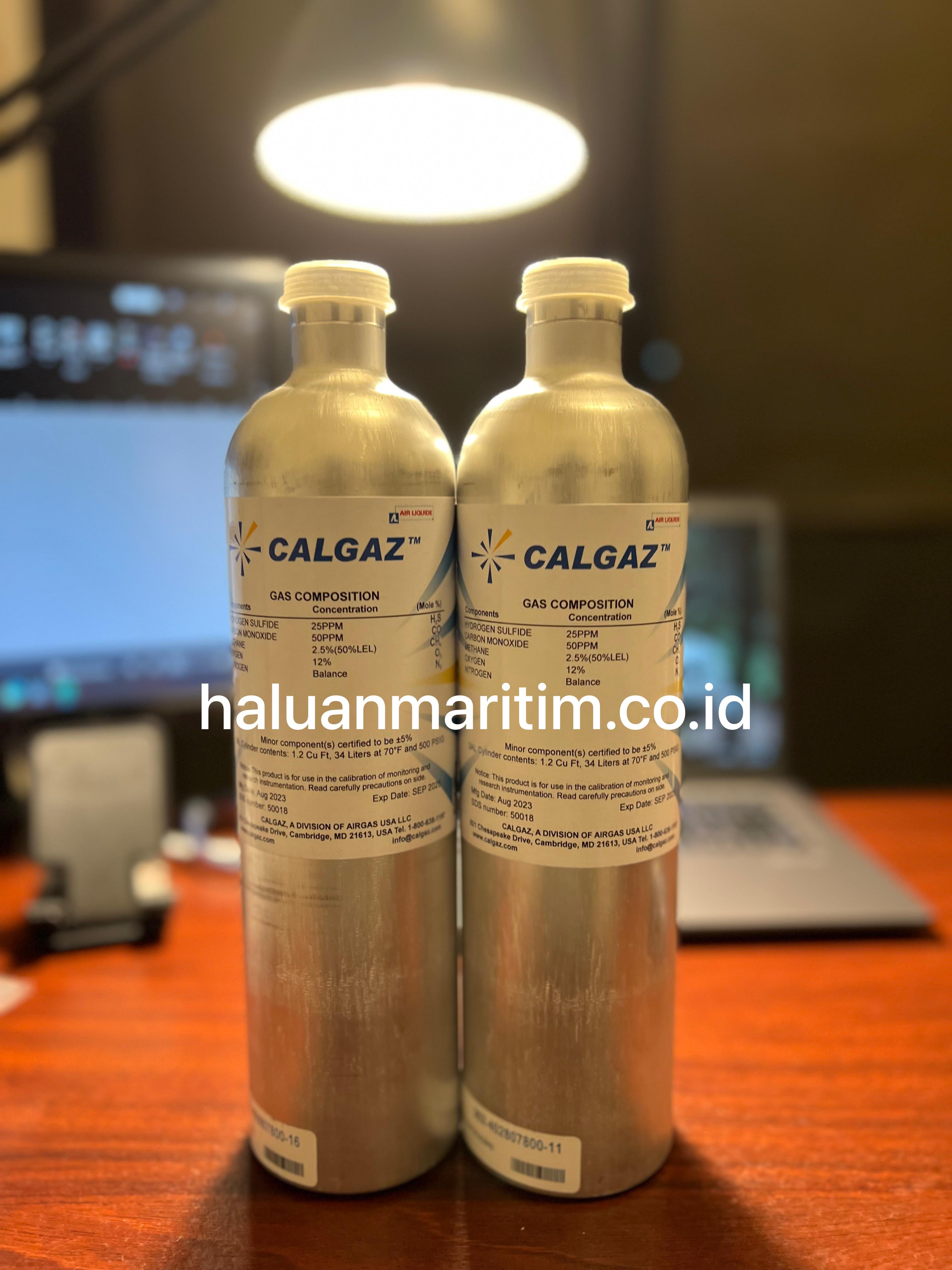 SPAN GAS CALGAZ 25PPM H2S 50PPM CO 2.5% 50% LEL METHANE CH4 12% O2 BALANCE N2 34 LITER